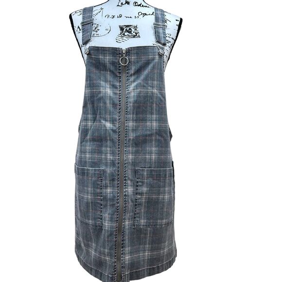 Tinseltown Skirtall Jumper Dress Large Juniors Plaid Zip Up MYD018740C Overalls - Picture 1 of 15